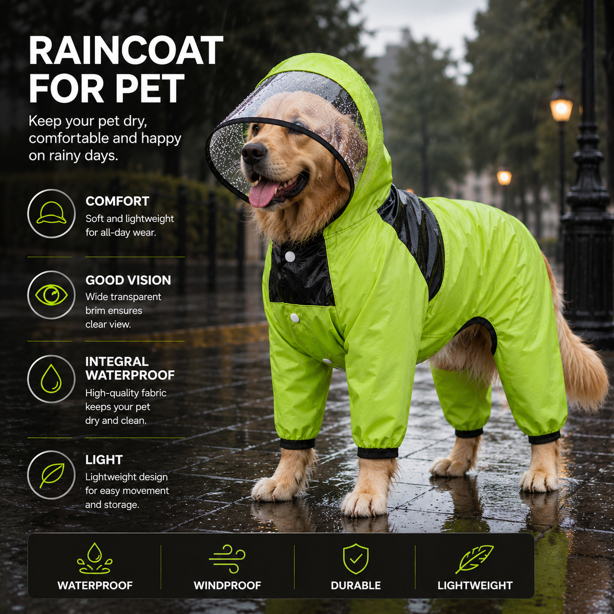 Lightweight Waterproof Dog Raincoat
